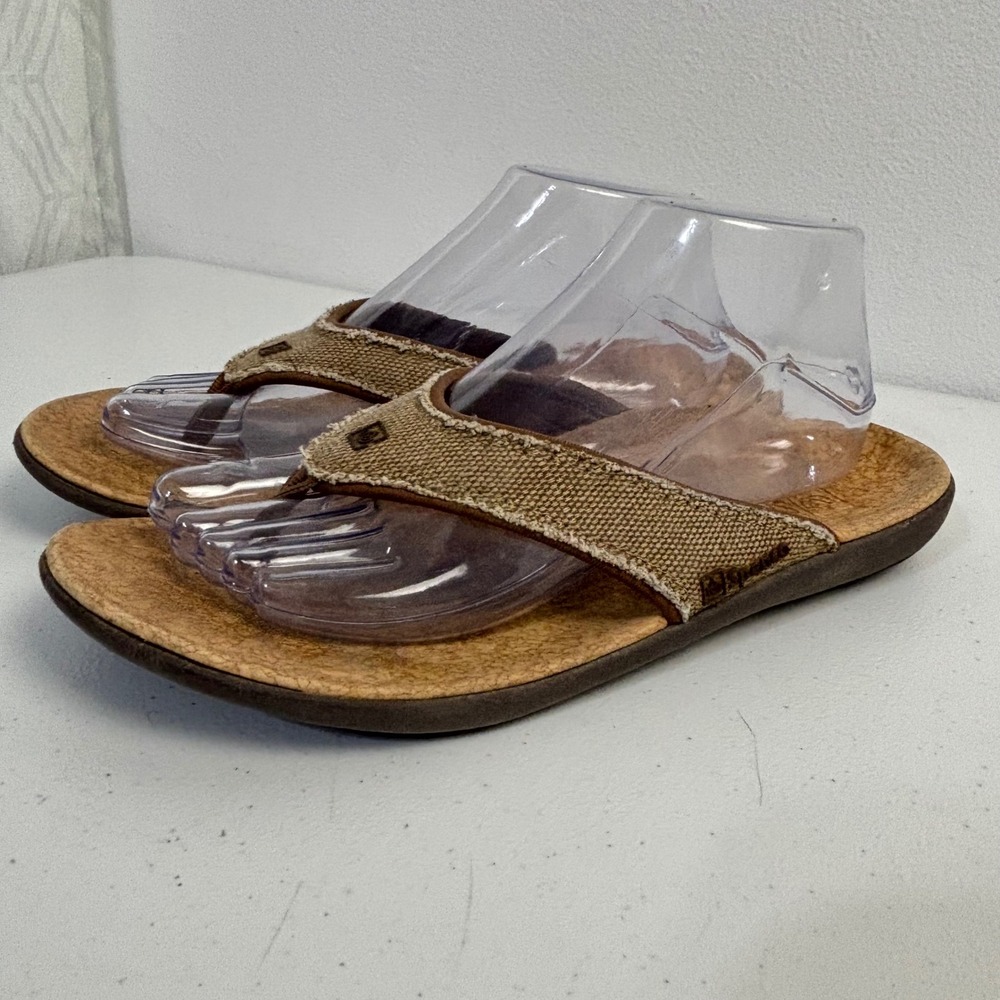 Spenco Yumi Flip Flops Coastal Beach Frayed Canvas Orthotic Sandal Men 7 Women 9